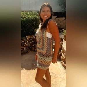 New hand made crochet granny square mini dress